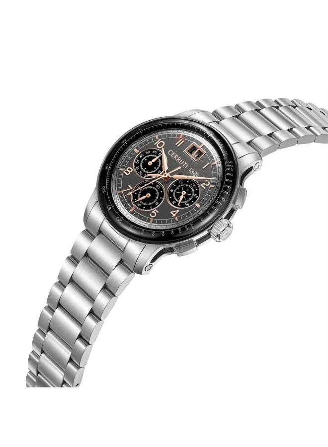 CERRUTI 1881 Petroio Grey/Black Dial Stainless Steel Bracelet Chronograph Watch for Men, 43mm